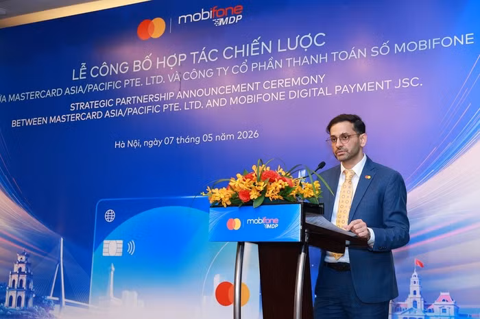 Ông Sharad Jain, Giám đốc Quốc gia của Mastercard tại Việt Nam Lào và Campuchia phát biểu tại sự kiện
