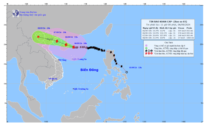 Vị trí tâm bão đang cách Quảng Ninh khoảng 570km