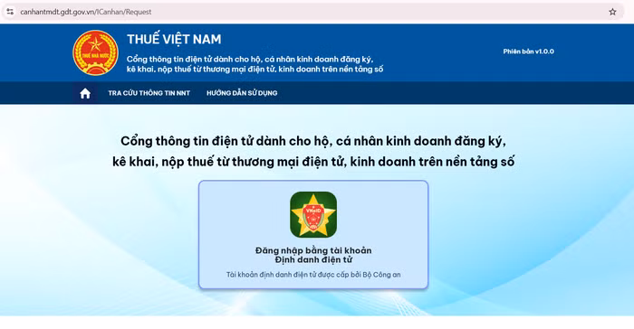 Giao diện Cổng thông tin điện tử của cơ quan thuế