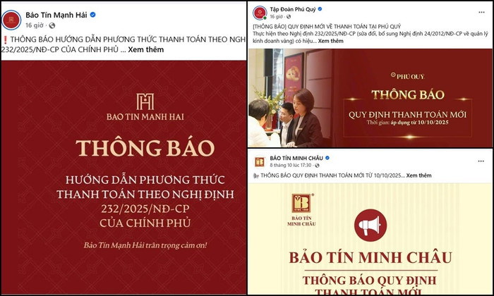 Các doanh nghiệp kinh doanh vàng đồng loạt thông báo quy định mới áp dụng từ ngày 10/10