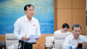  Chủ nhiệm Ủy ban Quốc phòng và An ninh của Quốc hội Lê Tấn Tới báo cáo tại phiên họp