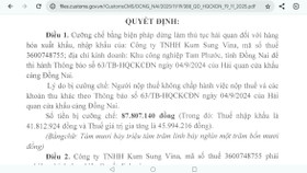 Không chấp hành pháp luật về thuế, một doanh nghiệp FDI bị dừng làm thủ tục hải quan