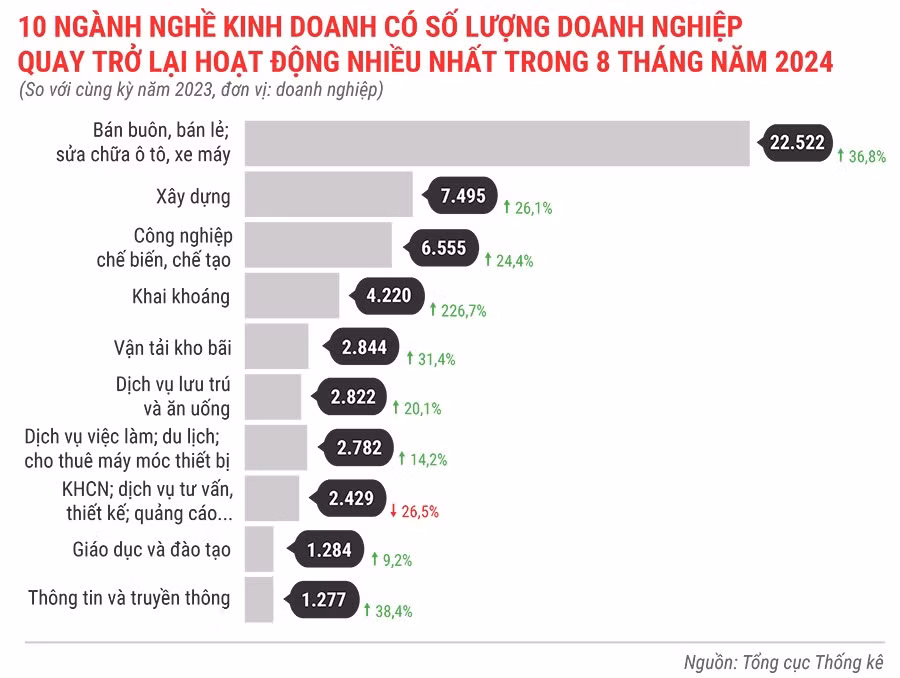10 ngành nghề kinh doanh có số lượng DN QUAY TRỞ LẠI HOẠT ĐỘNG nhiều nhất trong 8 tháng đầu năm 2024.jpg