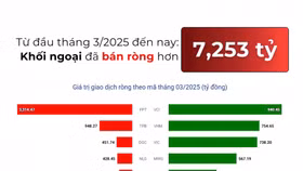 Thị trường chứng khoán: Từ đầu tháng 3/2025 đến nay khối ngoại bán ròng hơn 7.000 tỷ đồng