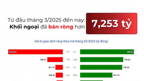 Thị trường chứng khoán: Từ đầu tháng 3/2025 đến nay khối ngoại bán ròng hơn 7.000 tỷ đồng