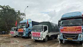 Một trong những đoàn xe thiện nguyện về vùng lũ của Chín Nghĩa