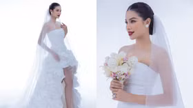 Hoa hậu Phạm Hương xinh đẹp trong BST váy cưới từ NTK Lê Thanh Hoà