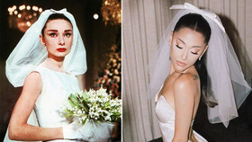 Ariana Grande diện váy cưới tối giản lấy cảm hứng từ Audrey Hepburn