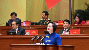 Đồng chí Phạm Thị Thanh Trà, Ủy viên Trung ương Đảng, Ủy viên Ban Thường vụ Đảng ủy Chính phủ, Phó Thủ tướng Chính phủ, tham luận về vấn đề: Xây dựng Chính phủ "Kiến tạo phát triển, liêm chính, hành động quyết liệt, phục vụ nhân dân"