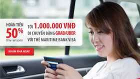 Chủ thẻ Maritime Bank được hoàn tiền tới 1 triệu đồng khi đi Grab và Uber