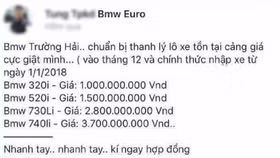 Lô xe BMW từng bị ngừng thông quan bất ngờ được rao bán với giá từ 1 tỷ đồng