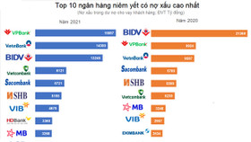 Top 10 ngân hàng có nợ xấu lớn nhất năm 2021