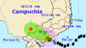 Bão số 9 thành áp thấp, suy yếu ở Campuchia
