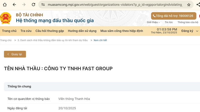 "Vua trượt thầu" Fast Group từ chối ký hợp đồng gói mua sắm thiết bị ở Thanh Hoá