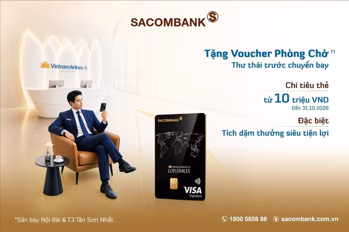 SACOMBANK tặng 500 voucher phòng chờ Bông Sen cho chủ thẻ SACOMBANK Vietnam Airlines Visa