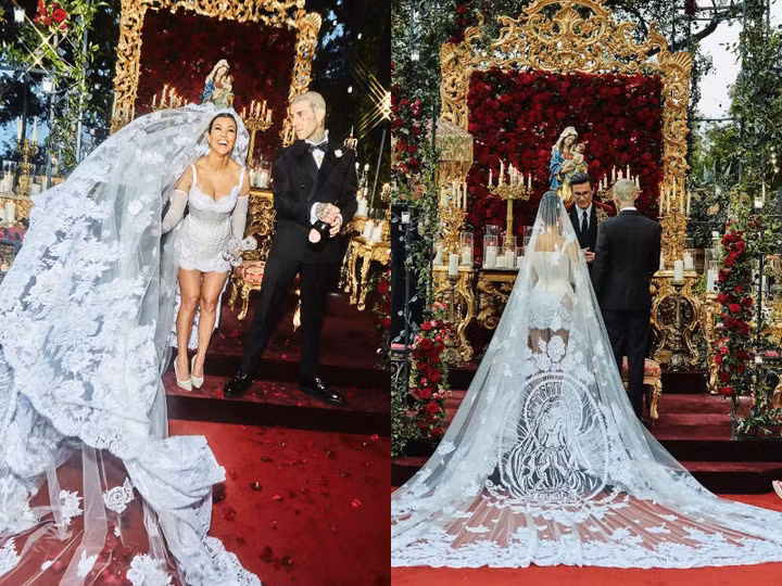 Lễ cưới của Kourtney Kardashian với Travis: Xu hướng váy cưới siêu nhỏ