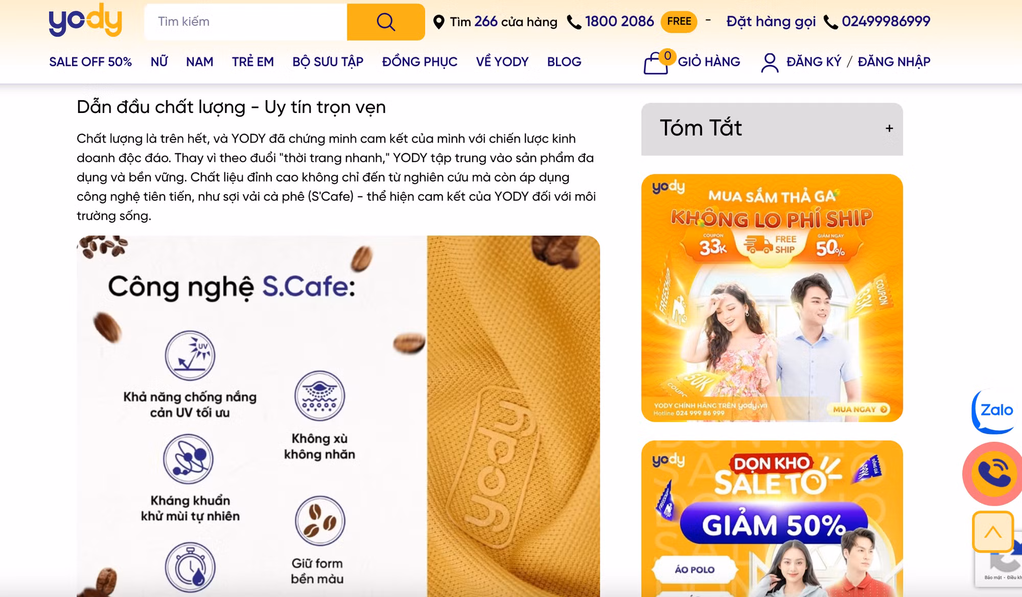 Bài viết quảng cáo của Thời trang YODY trên website chính thức của thương hiệu này