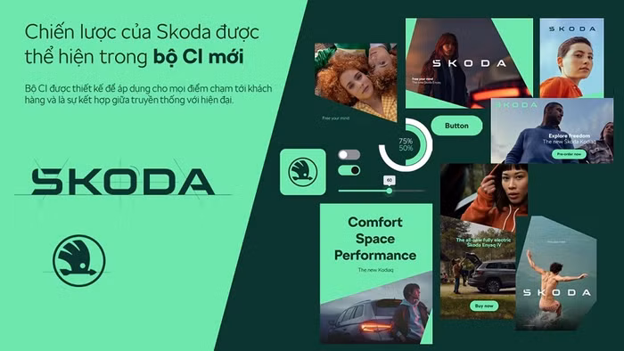 Bộ nhận diện của Skoda với sắc xanh chủ đạo.jpg