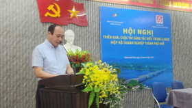 Ông Trần Văn Mỹ - Chủ tịch Hiệp hội Doanh nghiệp thành phố Huế phát biểu tại sự kiện