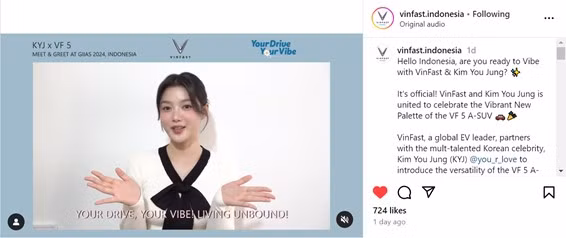 VinFast Indonesia chính thức thông báo Kim You Jung là đại sứ thương hiệu cho mẫu VinFast VF 5 ở Indonesia