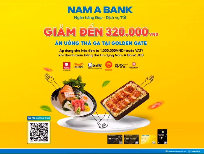 Chủ thẻ tín dụng Nam A Bank JCB nhận nhiều ưu đãi tại chuỗi nhà hàng Golden Gate