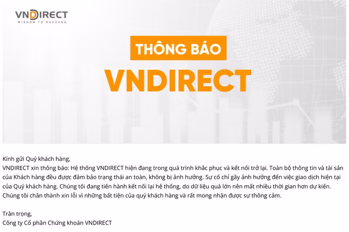 Đến hiện tại, hệ thống VNDirect vẫn chưa thể truy cập được