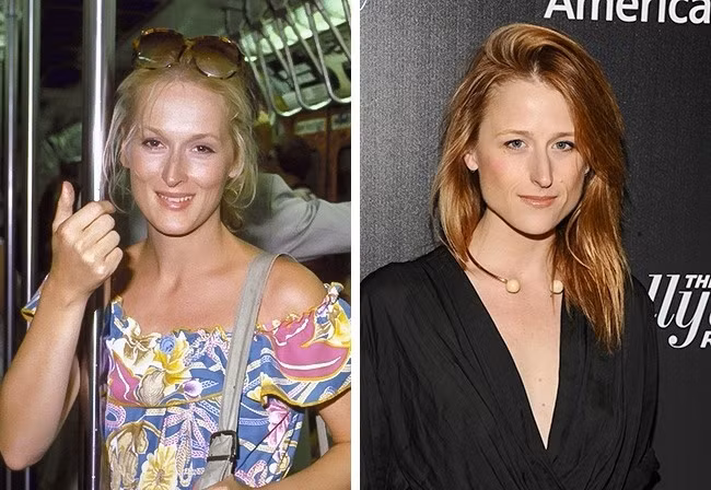 Meryl Streep ( năm 32 tuổi) và Mamie Gummer (32 tuổi) với chiếc mũi và khuôn miệng giống nhau.