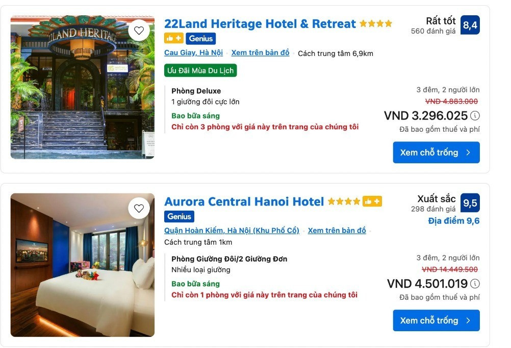 Mặc dù lượng khách đến Hà Nội đang có xu hướng ngày một tăng, lượng đặt phòng và các dịch vụ du lịch tăng cao hơn nhưng ở phân khúc lưu trú cao cấp, các khách sạn từ 4–5 sao vẫn còn lượng phòng trống anh-chup-man-hinh-2025-08-14-luc-115555-6688.jpg