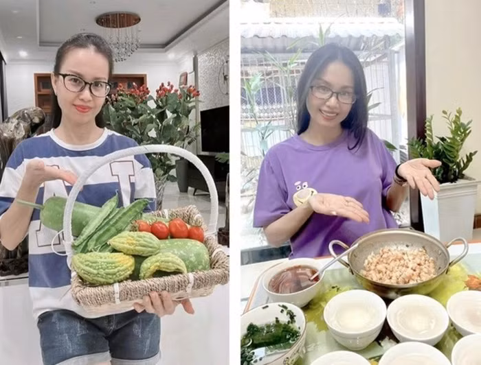 Trên mạng xã hội, “chị Tư” thường chia sẻ những khoảnh khắc đời thường: tỉ mỉ chăm vườn, cắm hoa, dọn dẹp, nấu ăn, thậm chí tự tay giặt quần áo, chà dép cho chồng con