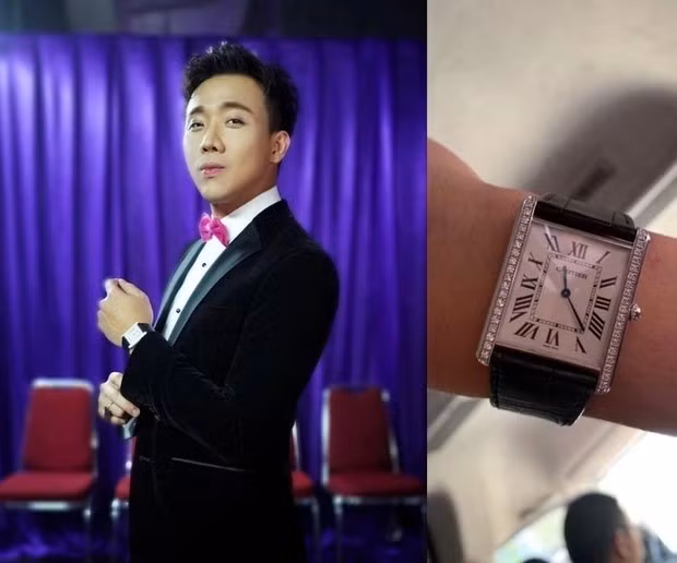 Ông xã Hari Won đặc biệt yêu thích những mẫu đồng hồ cao cấp, sang trọng, đặc biệt là các thiết kế nạm kim cương. Một trong những mẫu đáng chú ý trong bộ sưu tập của anh là chiếc Cartier Tank Anglaise Diamond, có giá trị ước tính lên tới 1,3 tỷ đồng