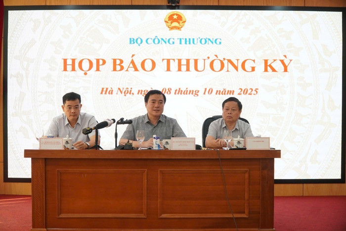 Thứ trưởng Nguyễn Sinh Nhật Tân (giữa) thông tin tại họp báo