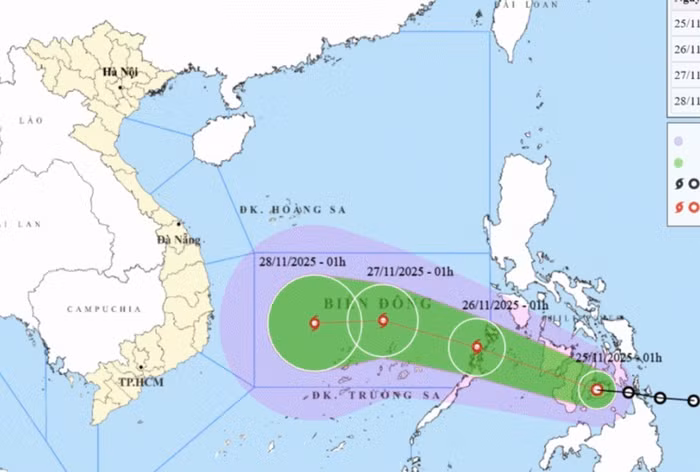 Hướng di chuyển của áp thấp nhiệt đới sau đó mạnh lên thành bão