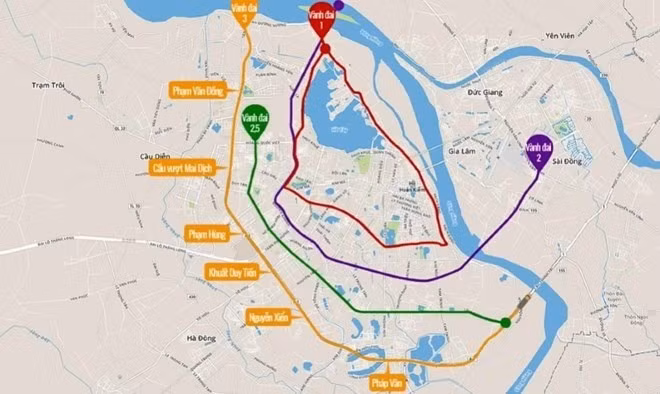 Tuyến Vành đai 1 Hà Nội có lộ trình: Nguyễn Khoái - Trần Khát Chân - Kim Liên - Hoàng Cầu - Voi Phục - Vành đai 2 (đoạn Cầu Giấy - Bưởi)