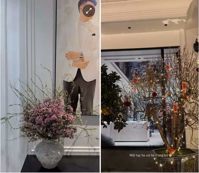 Bà xã Thành Chung tiết lộ, anh là người trang trí cây cảnh Tết năm nay. Đây cũng là năm đầu tiên vợ chồng cô dọn vào tổ ấm mới, được cho là có giá hơn chục tỷ đồng. Trước đó, nam trung vệ từng khoe cận cảnh không gian bên trong căn biệt thự có 3 tầng ở, một tầng mái và sân thượng, được thiết kế theo phong cách hiện đại, với tông màu trắng chủ đạo