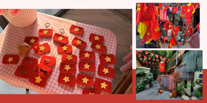 Các vật phẩm kỷ niệm như áo, mũ, nón, móc chìa khoá...in thông điệp yêu nước, hình cờ đỏ sao vàng có lượt mua tăng vọt dịp lễ 30/4