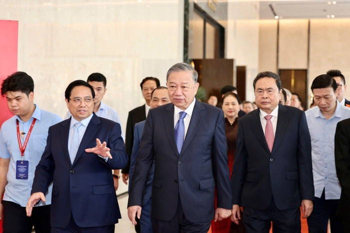 Tổng Bí thư Tô Lâm, Thủ tướng Phạm Minh Chính, Chủ tịch Quốc hội Trần Thanh Mẫn và các đồng chí lãnh đạo Đảng và Nhà nước dự khai mạc Triển lãm "80 năm Hành trình Độc lập - Tự do - Hạnh phúc"
