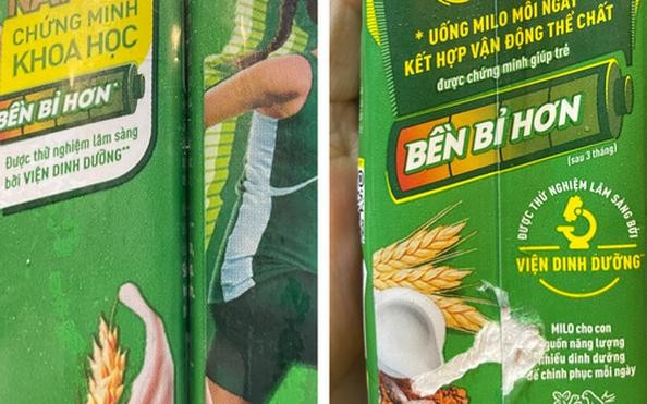 Quảng cáo "Được thử nghiệm lâm sàng bởi Viện dinh dưỡng" trên hộp sữa Milo nestle.jpg