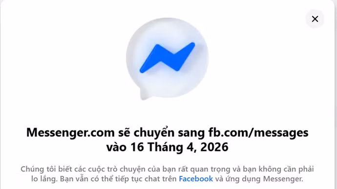 Thông báo khi đăng nhập vào trang web Messenger