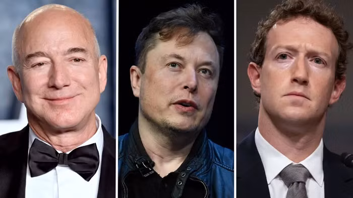Tỷ phú Jeff Bezos, Elon Musk và Mark Zuckerberg (từ trái sang)