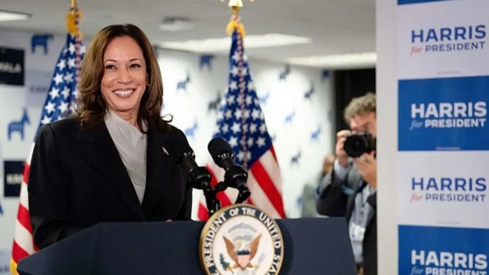 Ứng cử viên Đảng Dân chủ Kamala Harris phát biểu tại Delaware (Mỹ)