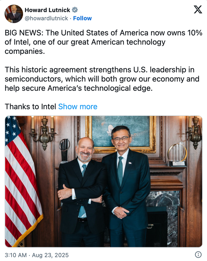 Bộ trưởng Thương mại Mỹ Howard Lutnick chia sẻ hình ảnh chụp cùng CEO Intel Lip -Bu Tan tại Nhà Trắng screenshot-2025-08-23-at-072346.png